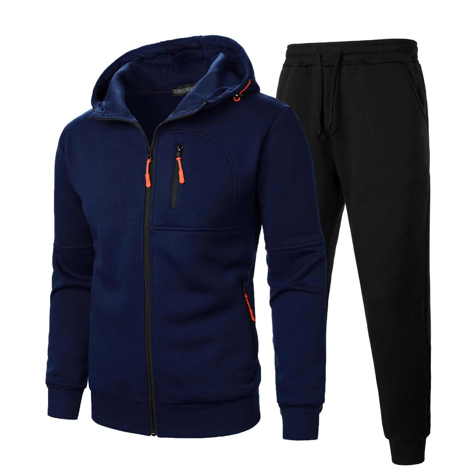 

Мужской повседневный комплект из толстовки с капюшоном и длинных брюк, повседневный комплект из двух предметов XL тёмно-синий