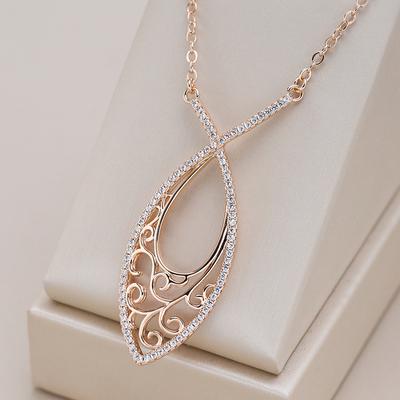 Trend  Rose Gold Color Pendant Necklaces For Women Natural Zircon Accessories Hollow Flower Pendant Vintage Jewelry