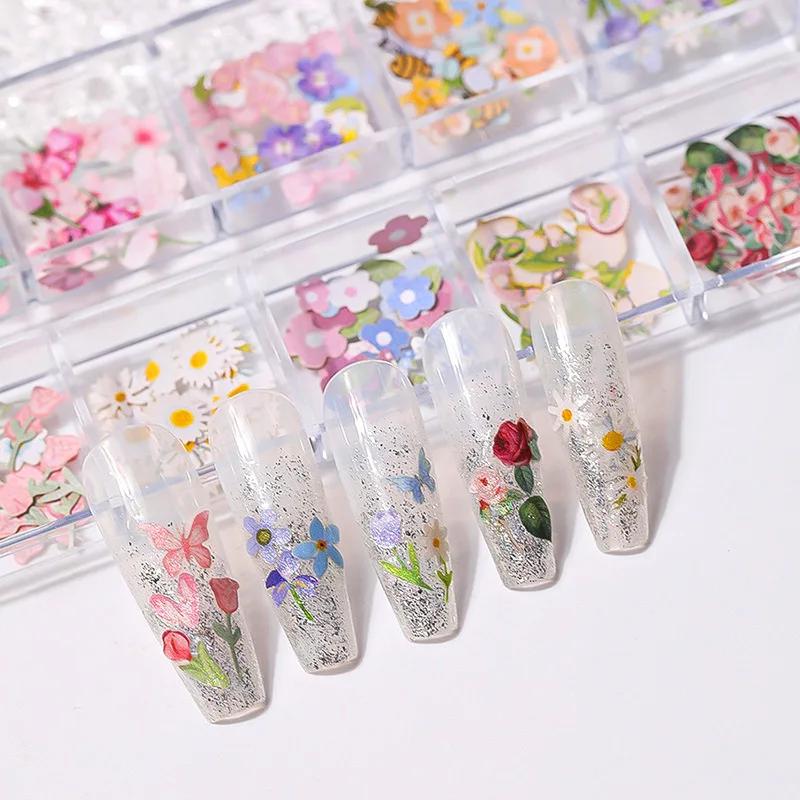 12 Gitter Herbstblätter Blumen Pailletten Holzzellstoffblatt Nagelanhänger Herbst Winter Nagelkunst Weihnachtsfeier Dekoration