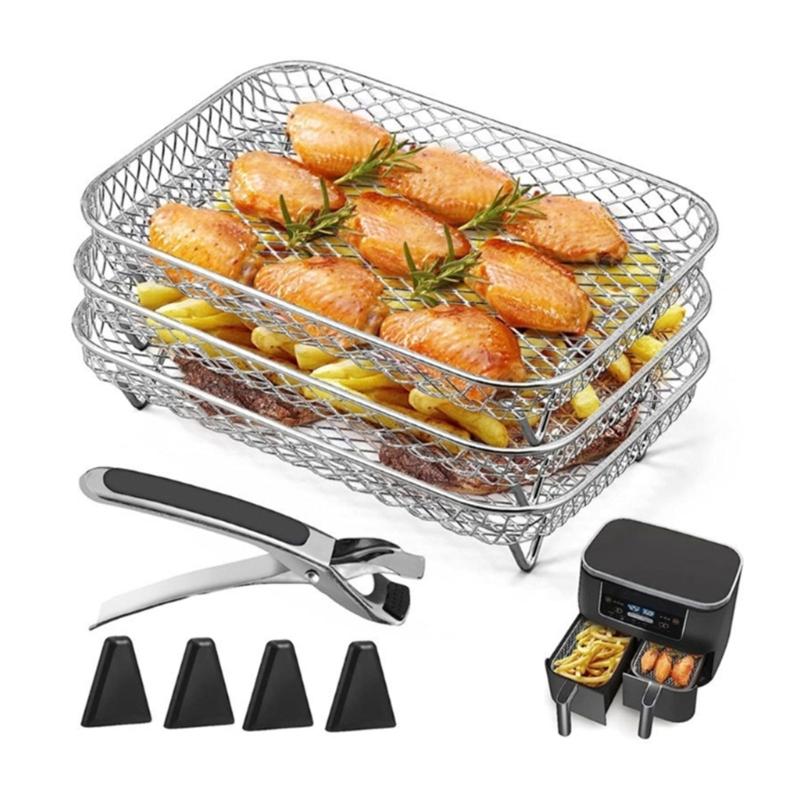 3-lagige Grillständer Air Fryer stapelbares Gestell Edelstahl Dörrgestelle Grillgestelle für Restaurantküche