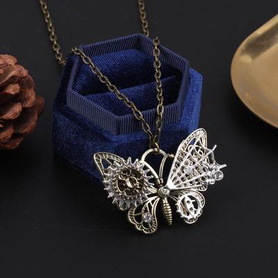 Nice Butterfly Pendant With Various Gears Mechanical Steampunk Necklace Vintage Jewelry Gift