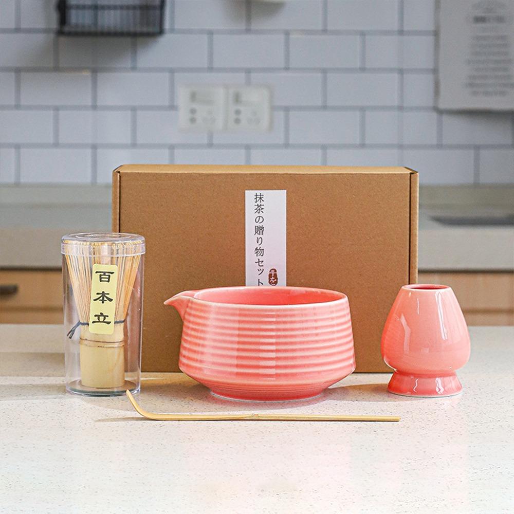 4PCS Food Grade Japanese Matcha Tea Set Reusable Matcha Stirring Brush Stirring Green Tea Whisk розовый