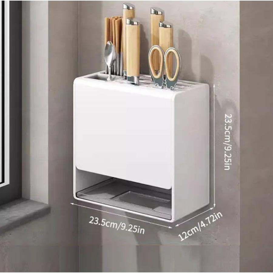 Küchenmesserhalter, multifunktionaler Essstäbchenhalter, wandmontierter perforationsfreier Haushaltswerkzeughalter, Geschirrständer