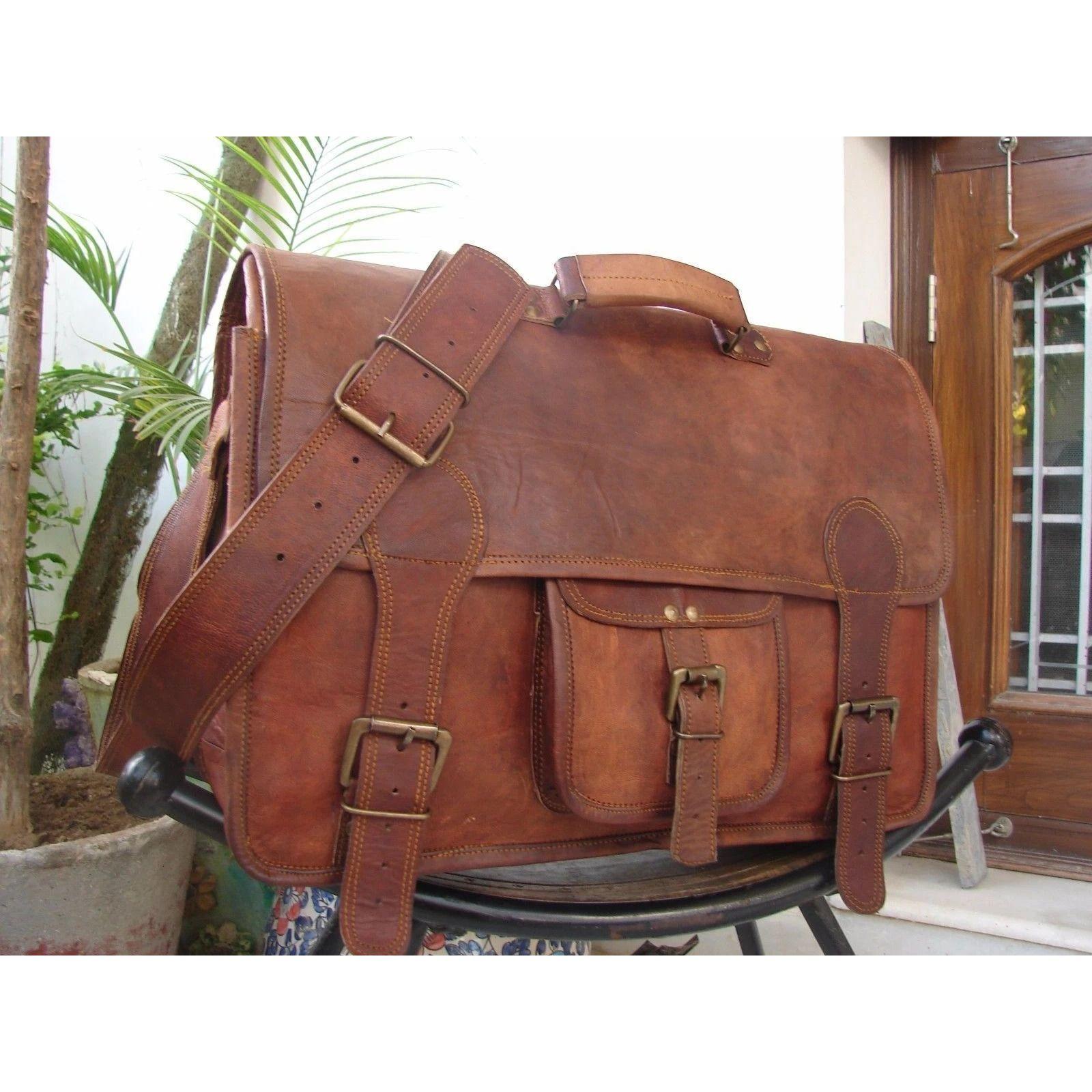 

Мужская сумка-мессенджер из натуральной коричневой кожи через плечо для ноутбука, офисный портфель 18 x 14 x 6 in