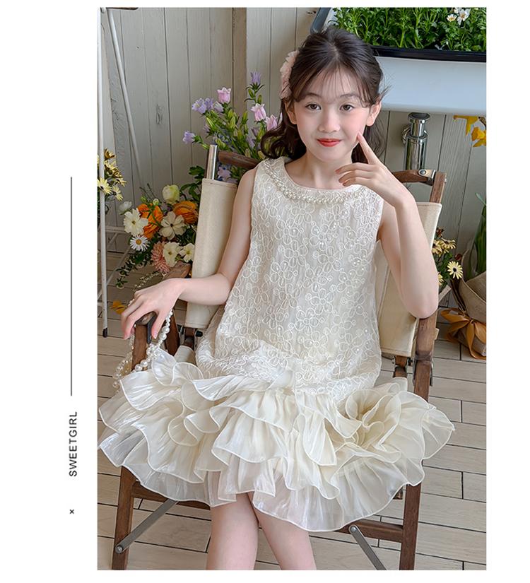 Princess style sleeveless dress 2026 new girls' summer cake skirt with ruffled edges and thin lace stitching