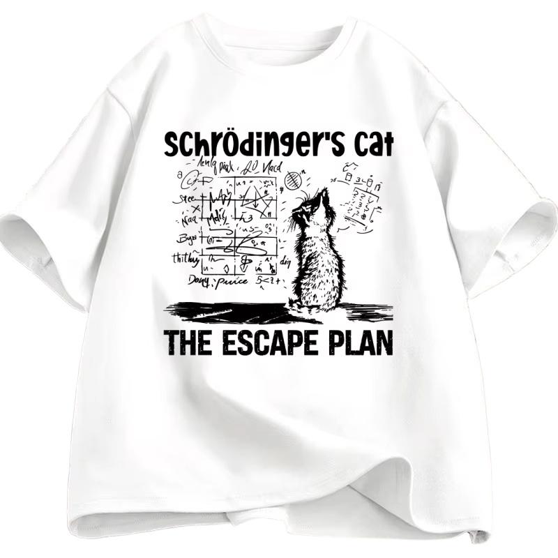 Schrodinger Cat T-shirt Physics Quantum Mechanics Creative Print Tshirt Short-sleeved T Shirt Science Men Women Clothes S