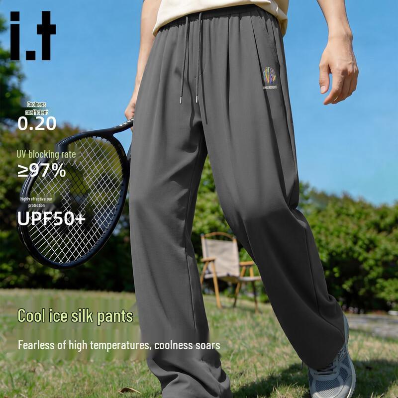 Fingercroxx IT Men s Ice Silk Wide-Leg Casual Pants 2XL