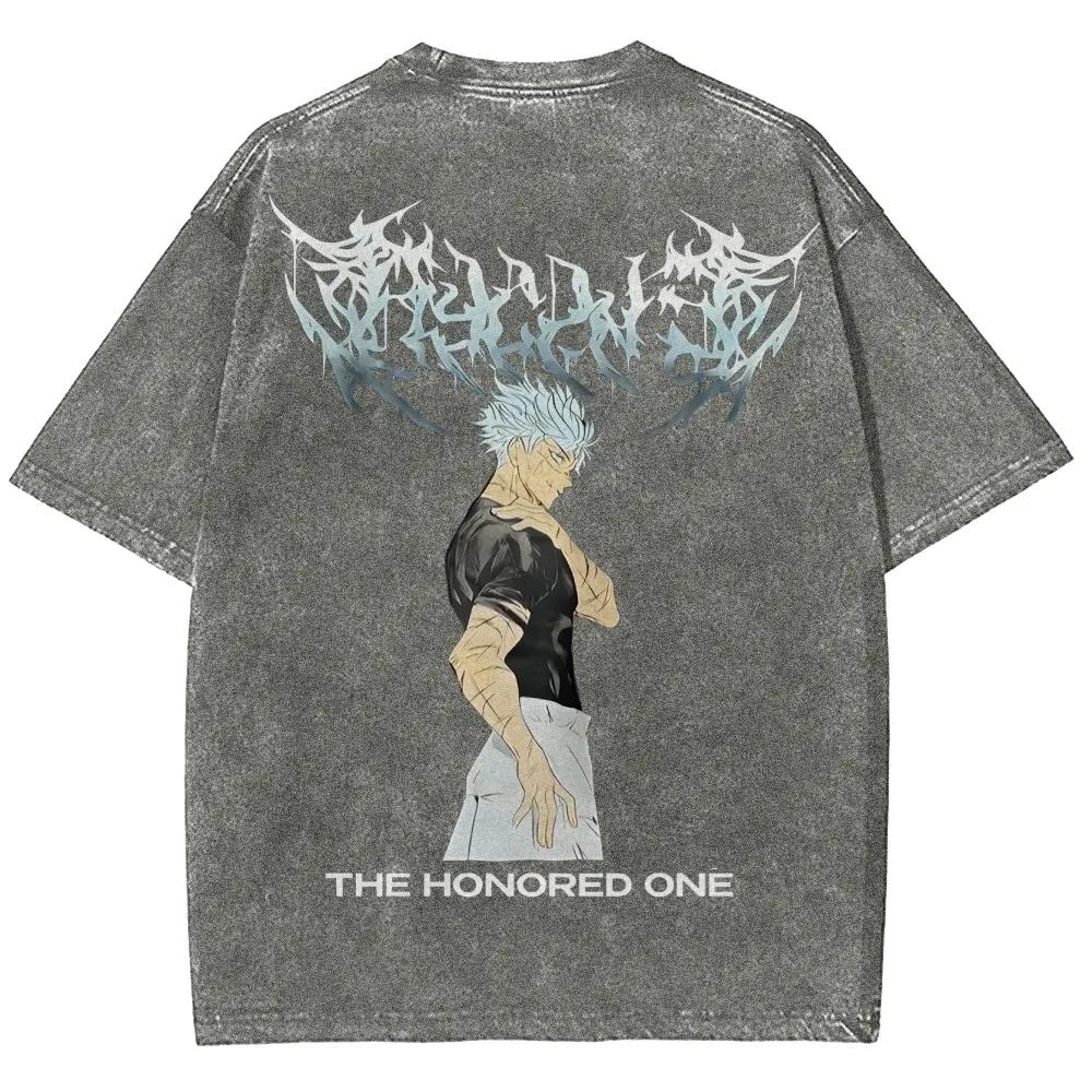 Anime Jujutsu Kaisen Gojo Satoru Graphic T Shirt Men Vintage Washed T-shirts Oversized Cotton Tee Harajuku Male Manga Tshirt