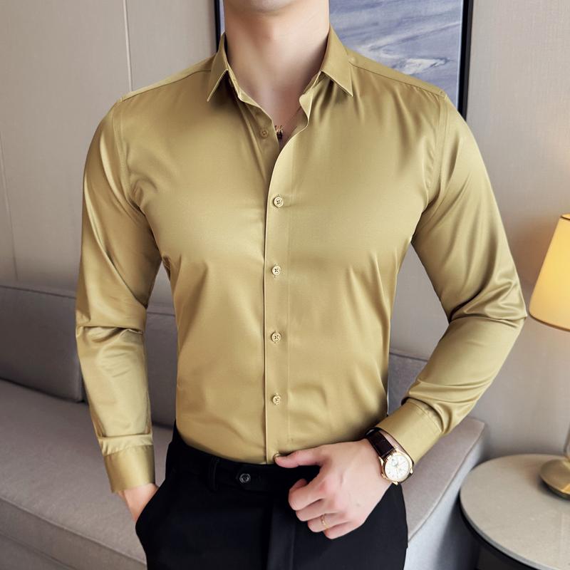 Black Men's Stretchy Wrinkle-Free Shirts, Blue Gray Red Green Asia Size M38-7XL46, White Plain Long Sleeve Office Dress Shirt.