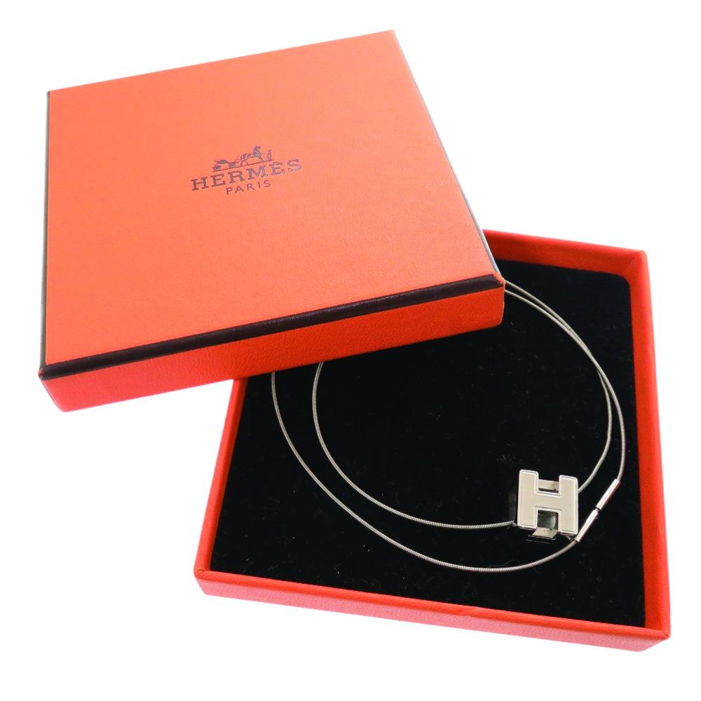 Used AUTHENTIC HERMES Cardue Ash H-cubeNecklace Silver Metal