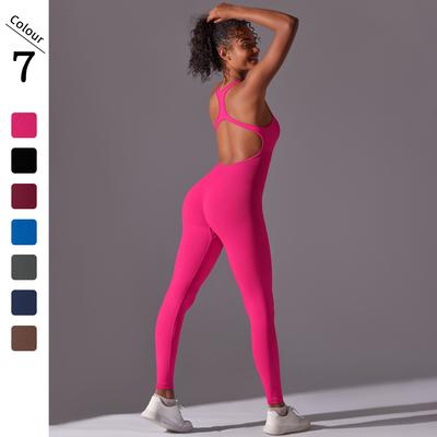 One Piece Fitness Jumpsuits Dames Effen Kleur Bodysuit Naadloze Playsuit Rugvrij Yoga Sportkleding