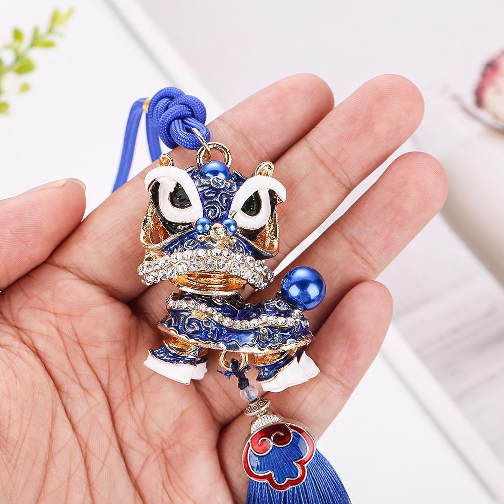Chinese Knot Lion Dance Car Pendant - Interior Ornament & Safety Charm with Tassel