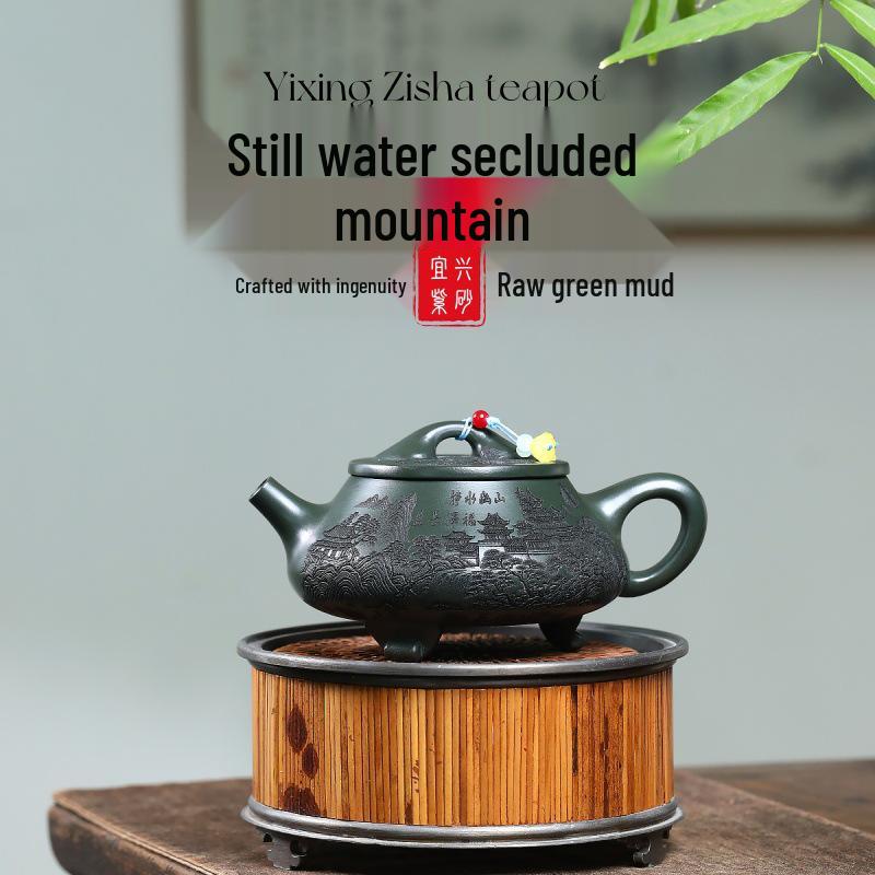 Yixing Green Clay Jing Shui Shan Shi Piao Teapot Tea Set with Certificates