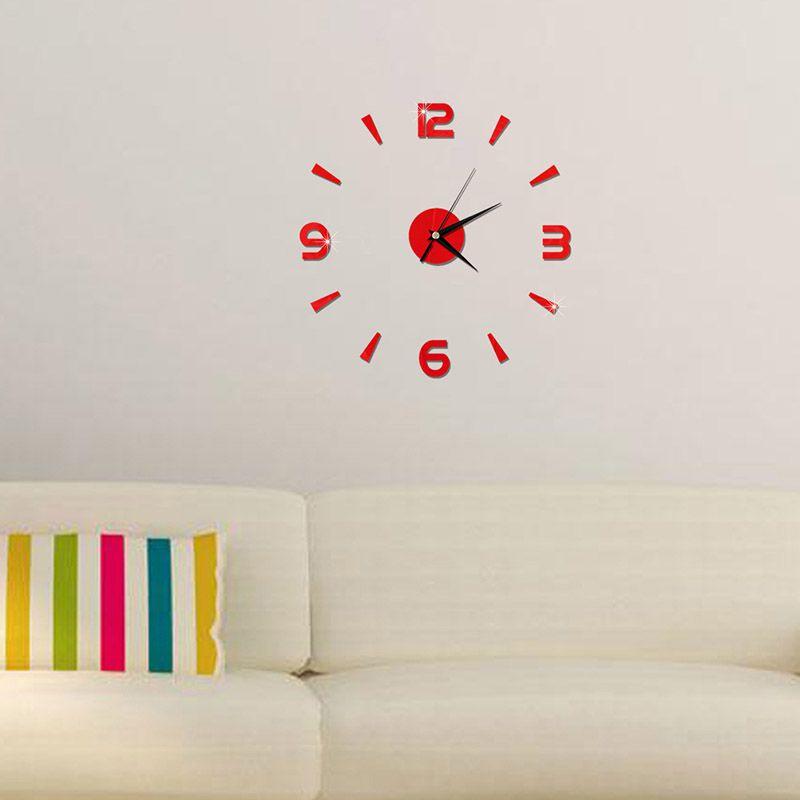 Elegante DIY Analoge 3D Spiegeloberfläche Wanduhr mit Großen Zahlen für Heimdekoration