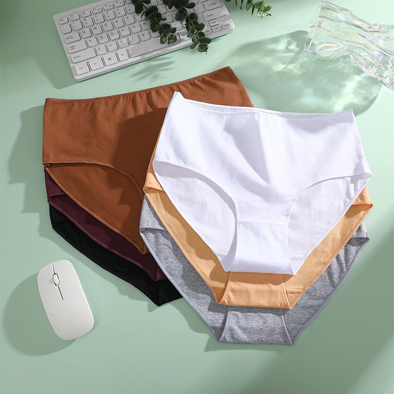 FINETOO 3Pcs Cotton Panties Women High Waist Briefs Seamless Underwear Breathable Underpants Solid Color Panty S-2XL Intimates