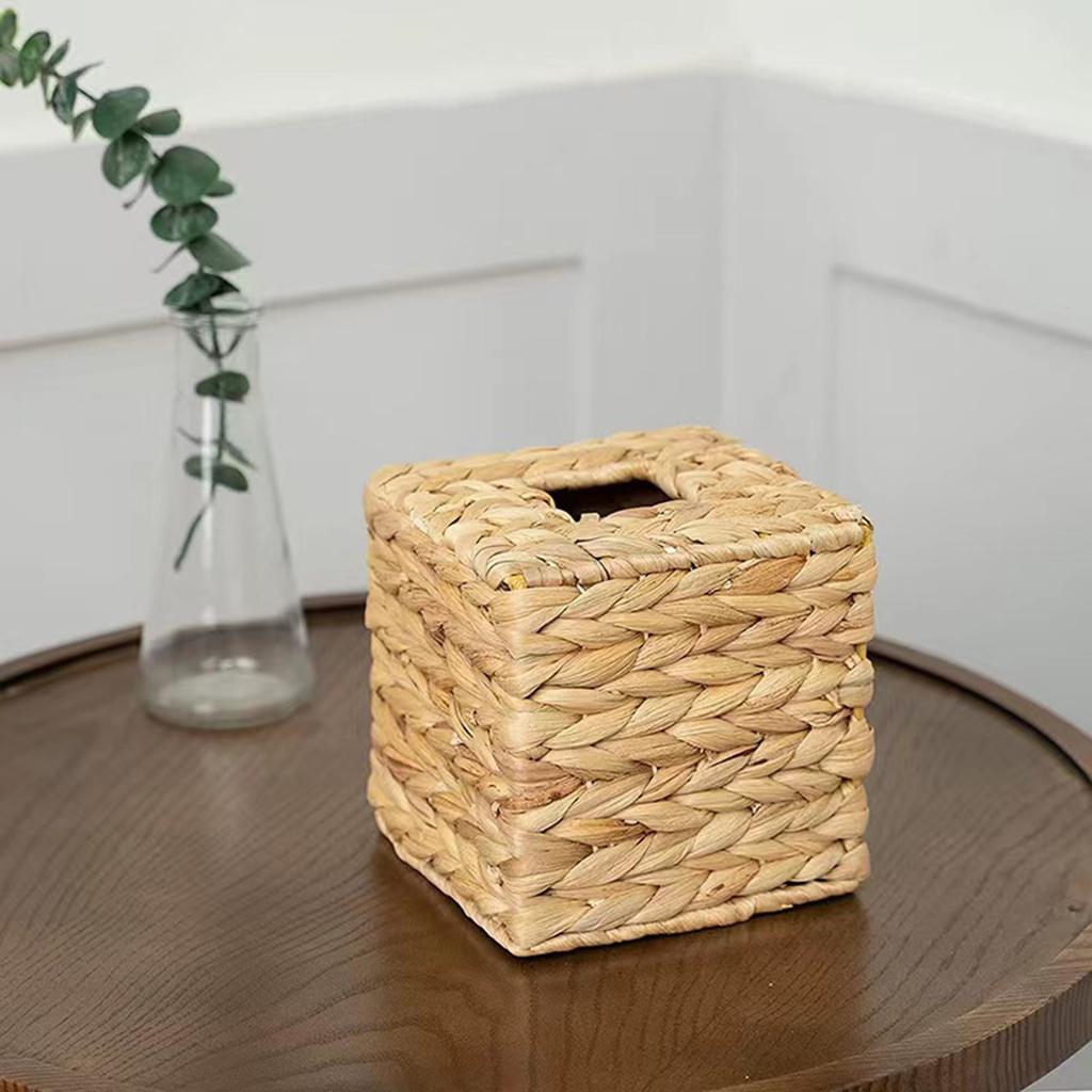 Tissue Box Holder Handmade Handwoven Water Hyacinth Tissue Box Holder Rustic Boho Natural Fiber Napkin Dispenser Set