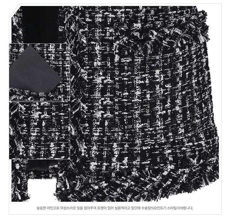 European & American Style Black and White Plaid Tweed Coat, Plus Size, Women's Autumn/Winter Collection.
