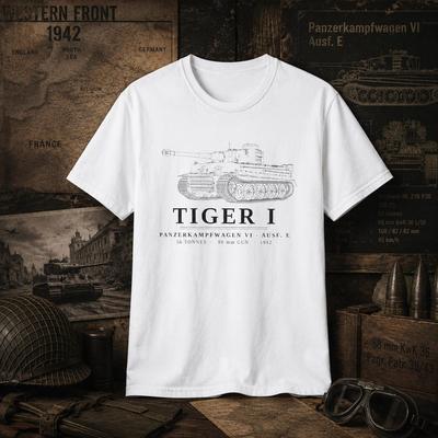 Tiger I Tank T-Shirt, WW2 Blueprint Tee, Panzer VI Technical Drawing Shirt, Military History Gift for Him, WWII Tank Schematic Graphic Tee