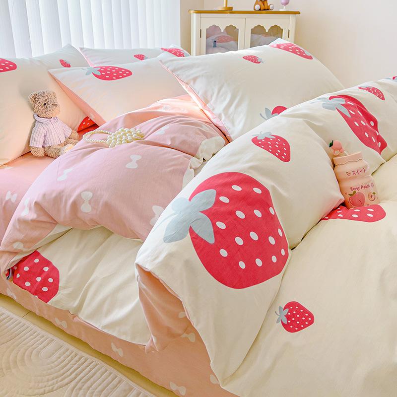 Vierteiliges Set aus reinem Baumwollbett, Baumwollbettwäsche, Bettbezug, Bettlaken, dreiteiliges Schlafsaalset