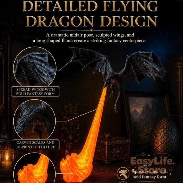 3D Fire-Breathing Dragon Bookshelf Nook Light Shelf Decor Flying Dragon Design Book Lover Gift Halloween Shelf Display