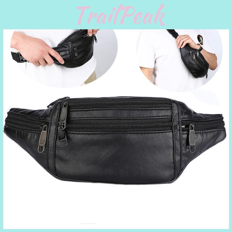 Leather Bag Soft Mens Chest Waterproof Men Cross Body Bag Black Purses For Male Slingback Chest Rig Bag Waist Bag Pack