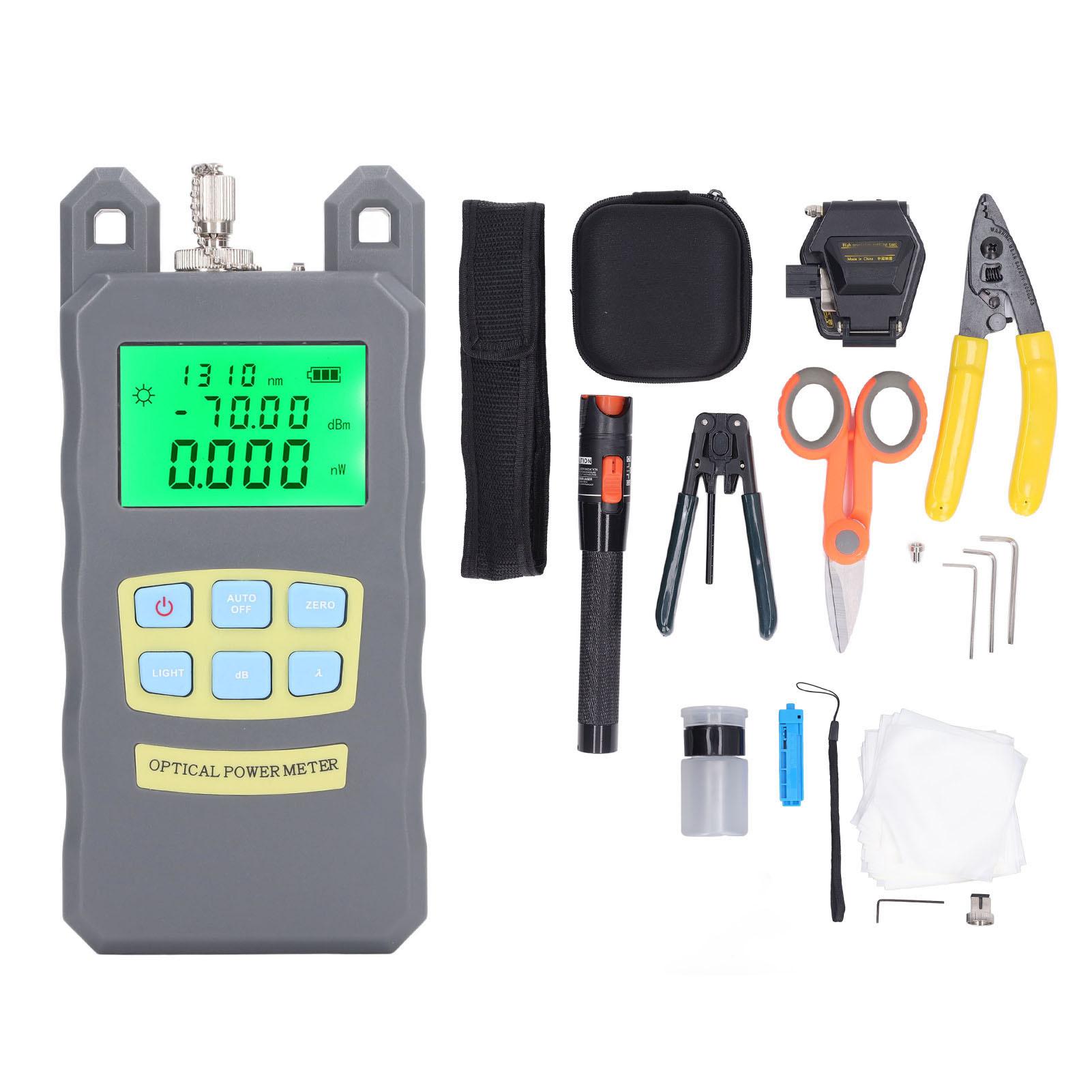 FTTH Fiber Optic Tool Kit Termination with Optical Power Meter Cleaver Stripper Miller Clamp ABS