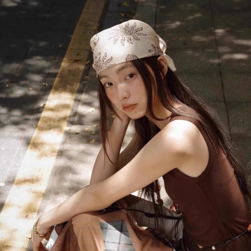 Sunflower Print Vintage Headscarf For Women Hip Hop Street Style Summer Accessory