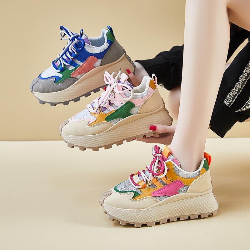 New dad shoes for women, spring student sports running casual shoes with heightened thick soles