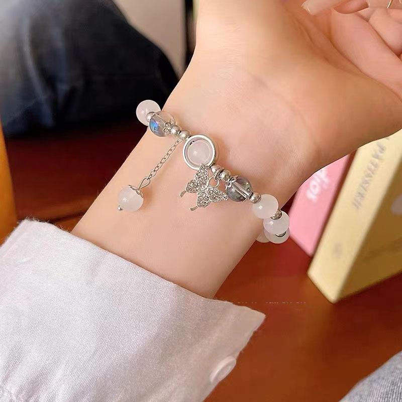 Trendy Butterfly Charm Bracelet Refreshing Moonstone Alloy 2024 Summer Womens Accessory