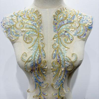 Bead Tube Appliqué Sequins Embroidery Cloth DIY Handmade Lace Embroidery Luxury Collar Appliqué Clothing Decoration