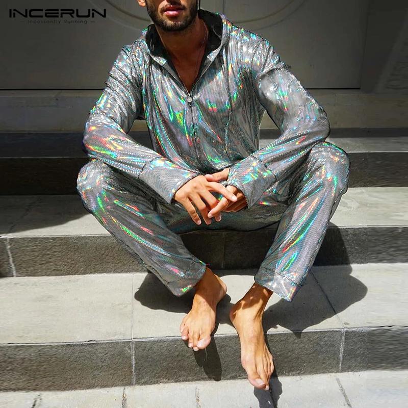 

Incerun Silver Clubwear Весенние мужские длинные комбинезоны с длинным рукавом