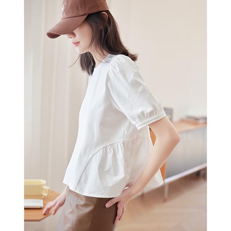 Demana Women s Puff Sleeve Round Neck T-Shirt S