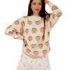 2025 Women's Casual Strawberry Embroidery Knit Pullover - Round Neck, Long Sleeve, Autumn/Winter