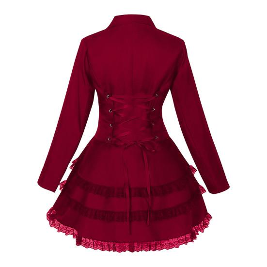 Women Double Breasted Victorian Steampunk Blazer Coat Gothic Tuxedo Tailcoat Jacket with Lace Hem Halloween Wedding Uniform Costume