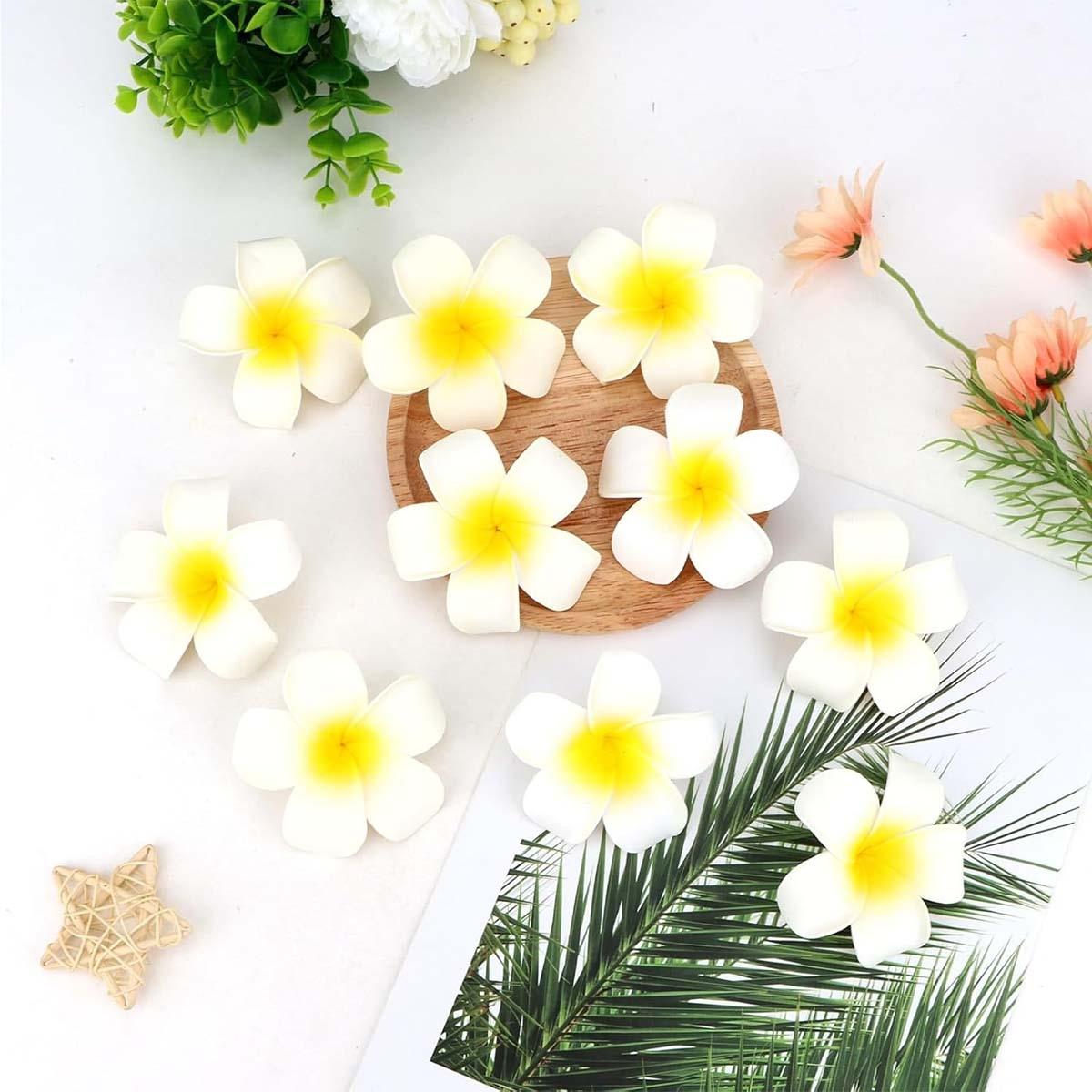 

100 Pcs White Hawaiian Foam Artificial Plumeria Rubra Hawaiian Flower Petals for Wedding Party Decoration