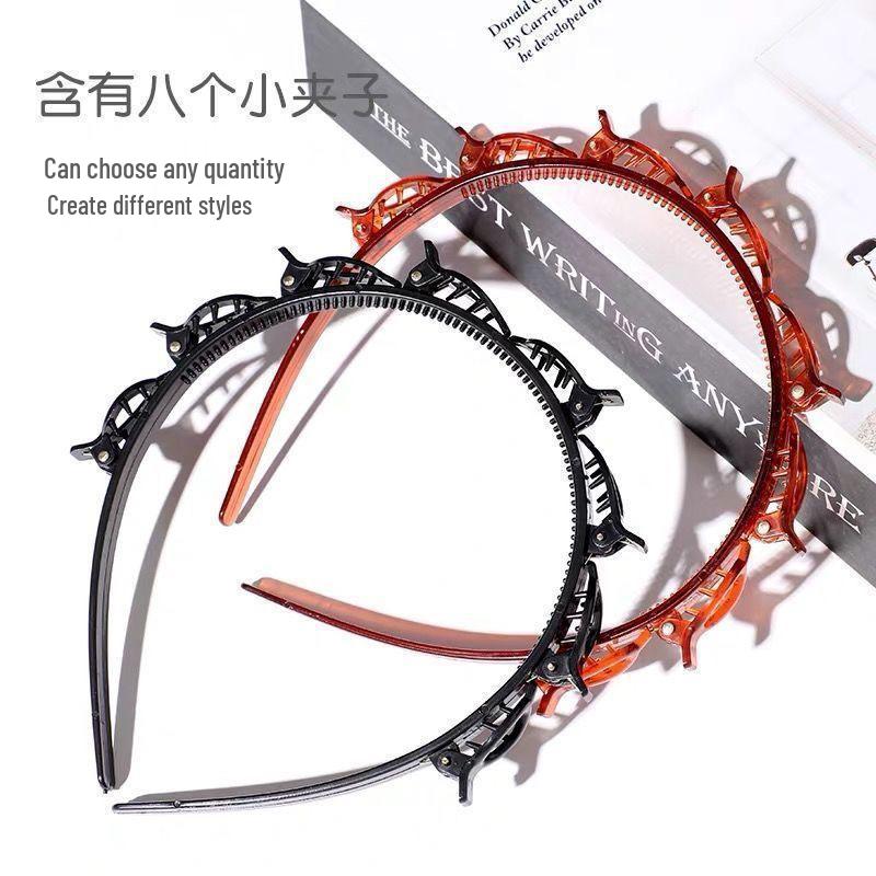 Woven Headband with Small Clips for Bangs - Multi-layer Hollow Braid Hairband