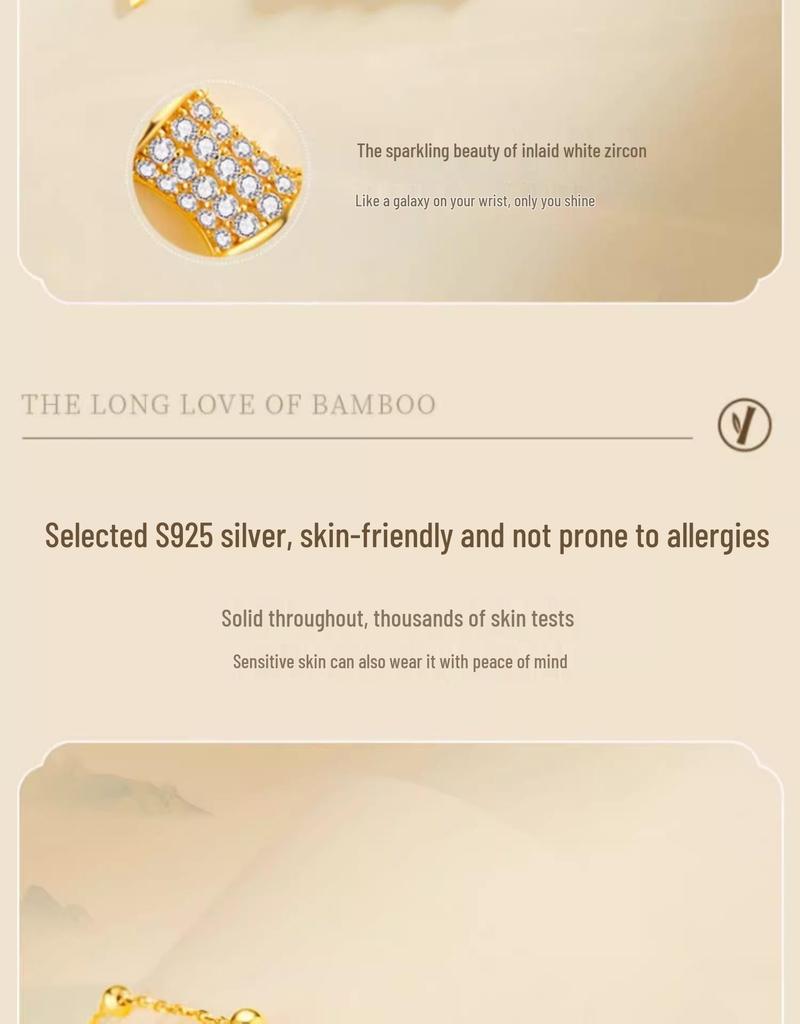 Bamboo Hetian Jade Sterling Silver Bracelet for Women – Elegant Beaded Christmas Gift