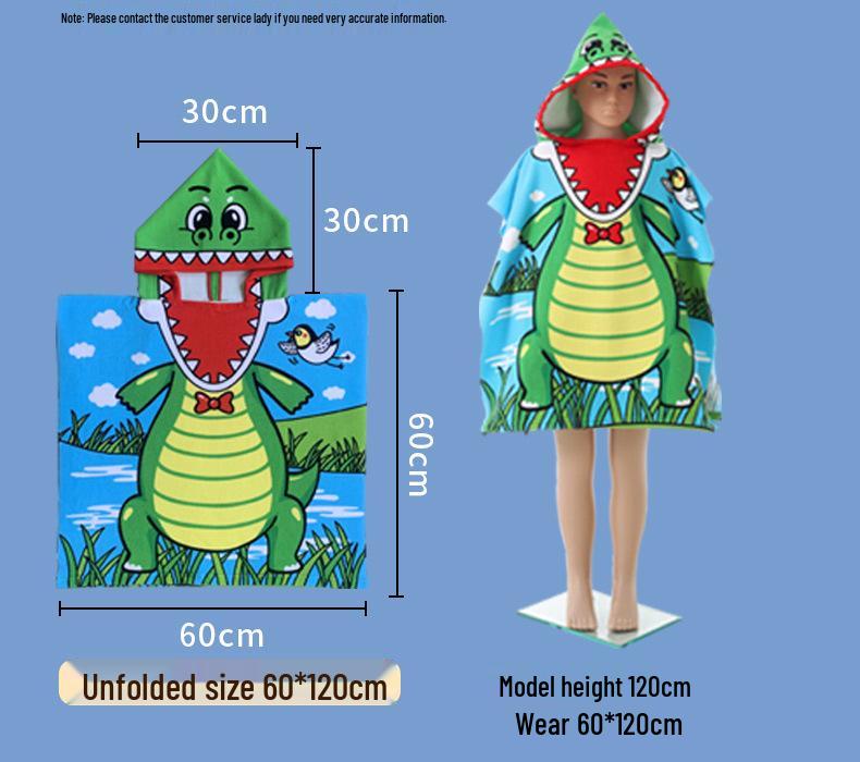 Kids' Cartoon Hooded Bath Towel & Beach Cape - Large Absorbent Bathrobe Cloak