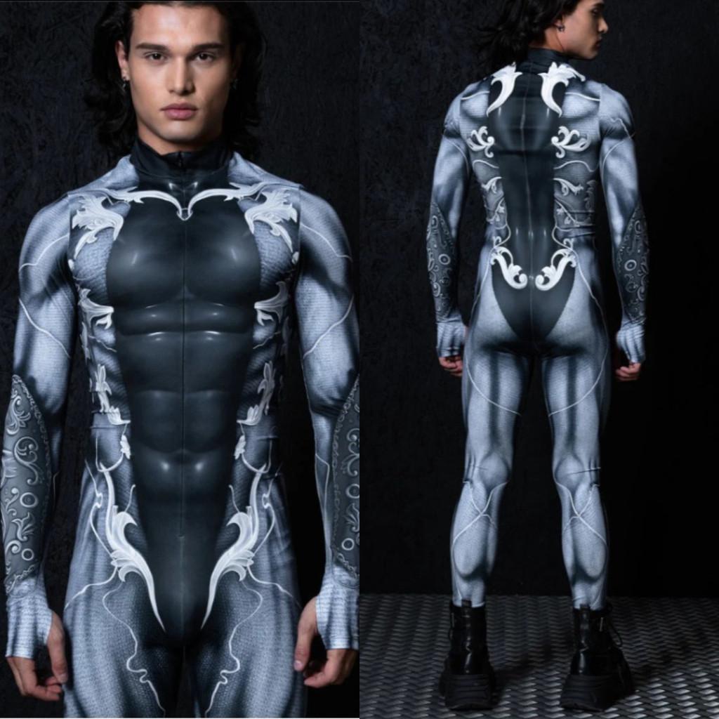 Dámské Pánské Tmavě Šedý Robot Stroj 3D Digitální Potisk Halloweenské Cosplay Kostýmy Dospělí Unisex Karnevalová Párty Oblečení Kombinéza