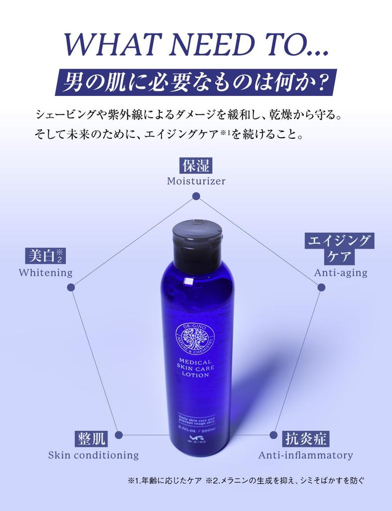 GINO Medicated Skin Care Moisturizing Aftershave 200ml Dr. Lotion, Quasi-drug, Men's Toner, Lotion, (1)