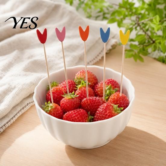 Colorful Wooden Fruit Tags 100Pcs Disposable Picks, Cocktail Picks with Decorative Leaves Cake And Dessert Flower Tips, Bamboo Skewers for Fruits