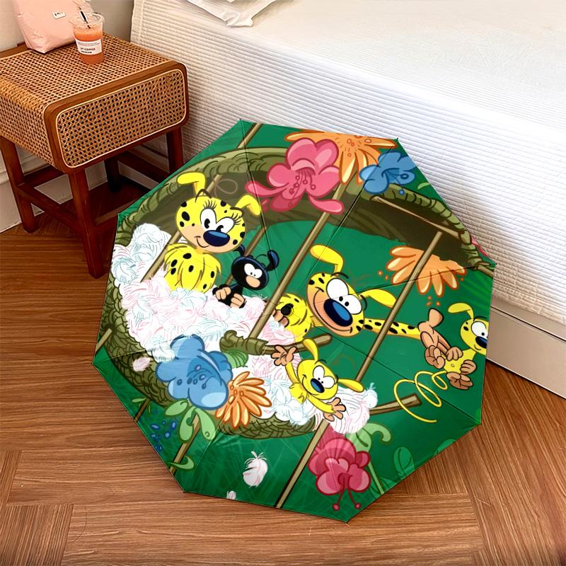 Marsupilami pattern, automatic folding umbrella, portable and foldable design, 8 ribs, a Christmas or birthday gift.