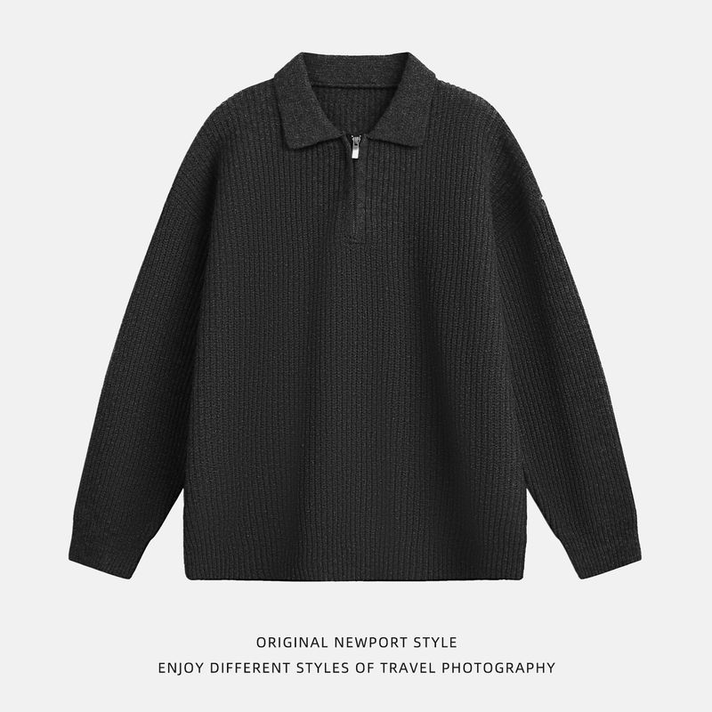 Half-Zip Lapel Sweater for Men 2025 Autumn and Winter New Style Loose Trendy Casual Pullover Knitwear Jacket with a High-End Feel