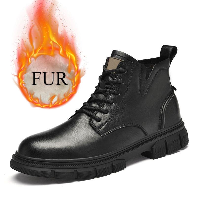 Fashion Winter Desert Boots Men's Lace Up Retro Brown Ankle Boot Genuine Leather Outdoor Sports Cowboy Boots Fleece Lining Snow Shoes