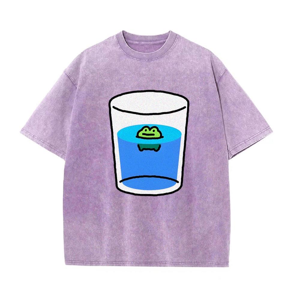 Funny Style Cartoon Water Cup Print Women's T-Shirt Loose Wash Oversized Short Sleeve Summer Basic Jianye Retro Top