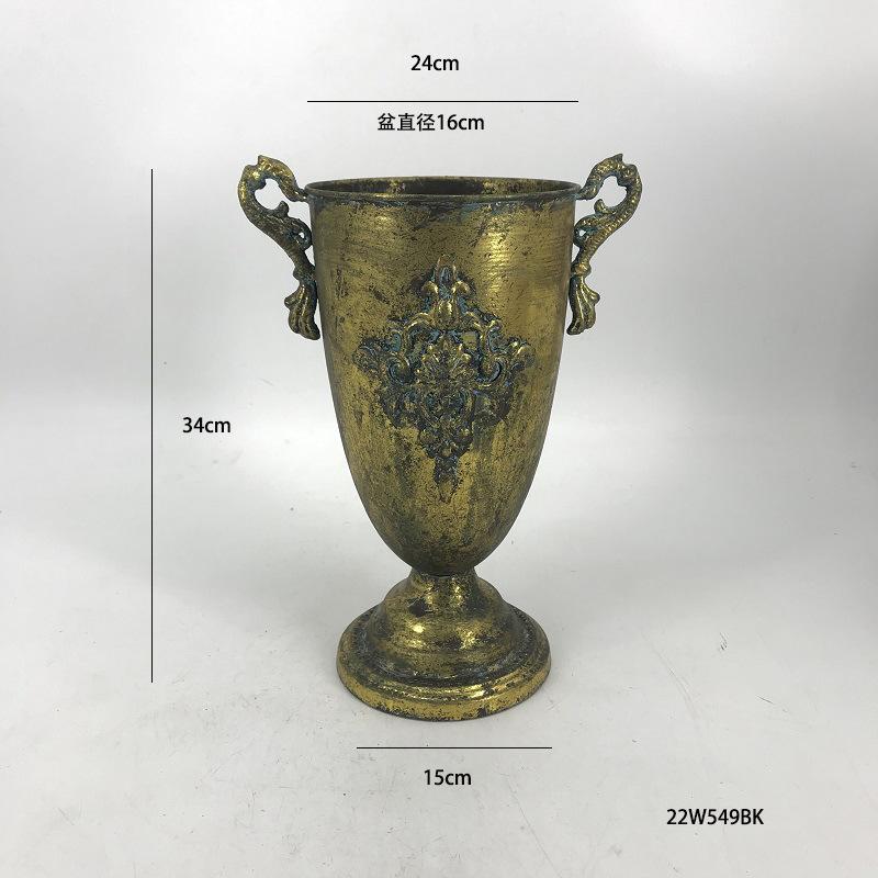Classical Retro Iron High Footed Cup Flower Set Retro Vintage Metal Home Decoration Flowerpot European Wedding Vase Ornaments