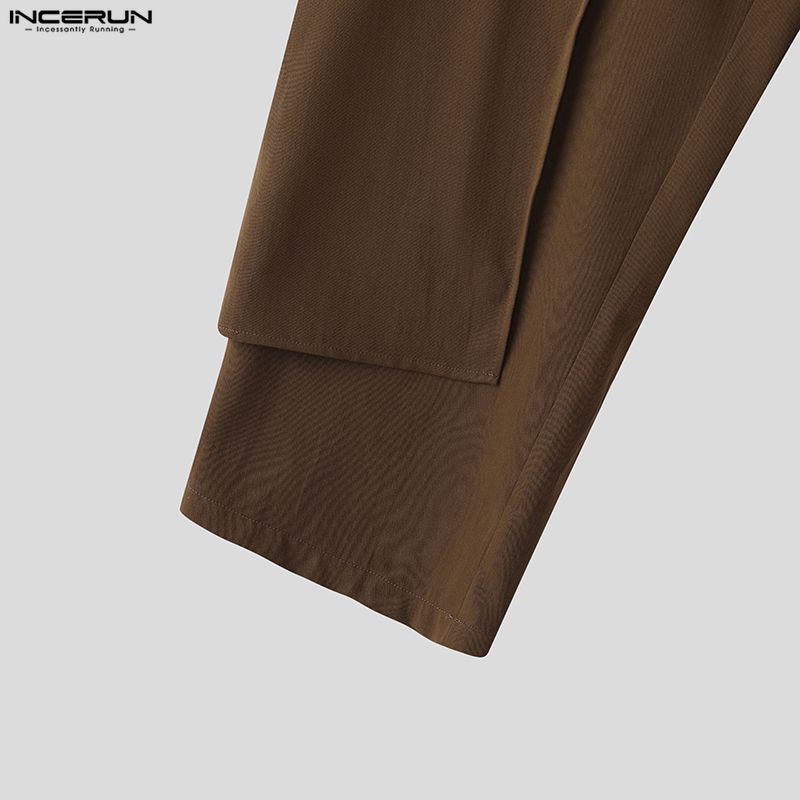 INCERUN S-XXXXXL Men Zip-up Waist Casual Long Front Layers Pants Trousers