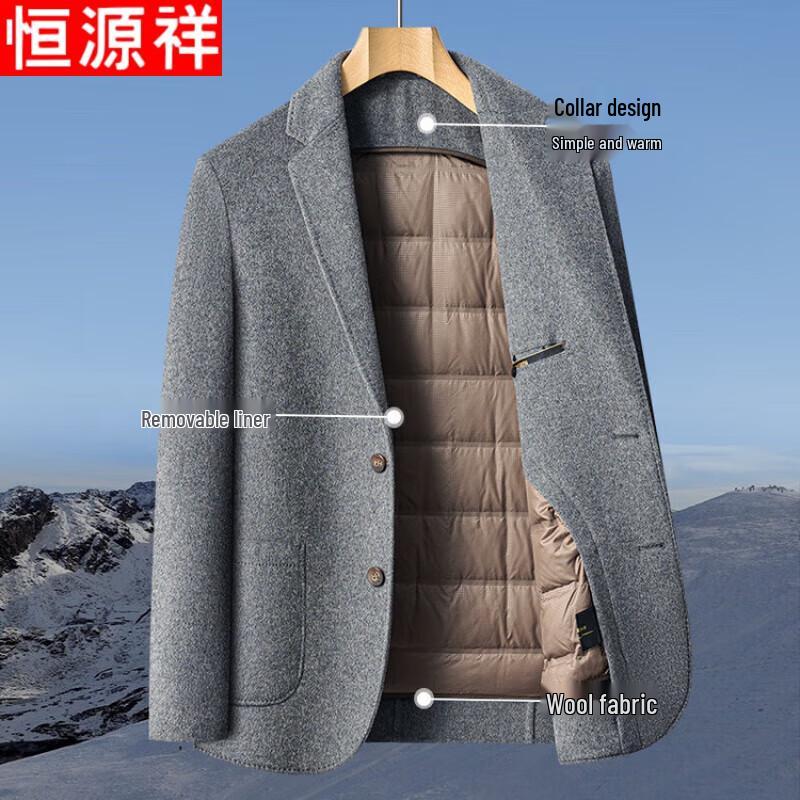 Hengyuanxiang Men's Winter Wool Blend Coat with Down Liner
