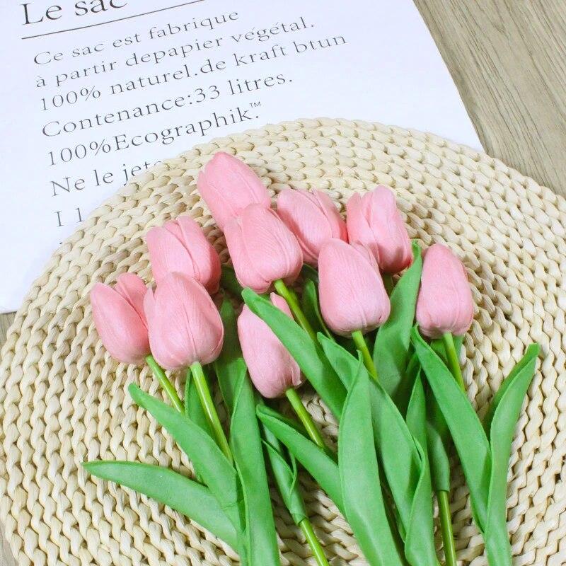 10PCS Tulips Flowers Artificial Tulip Bouquet PE Foam Fake Flower for Wedding Decoration Mother Day Gifts Home Garden Decor