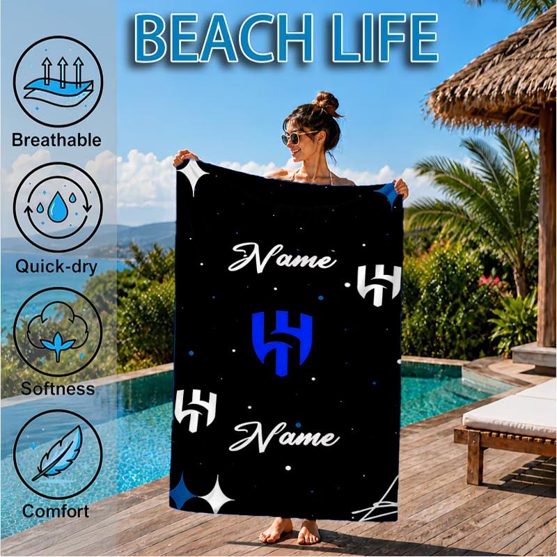 Personalisierter Name Al Hilal Logo Strandtuch Mikrofaser Strandtuch, Leicht und Schnelltrocknend, für Sommerreisen, Schwimmbad Geschenk